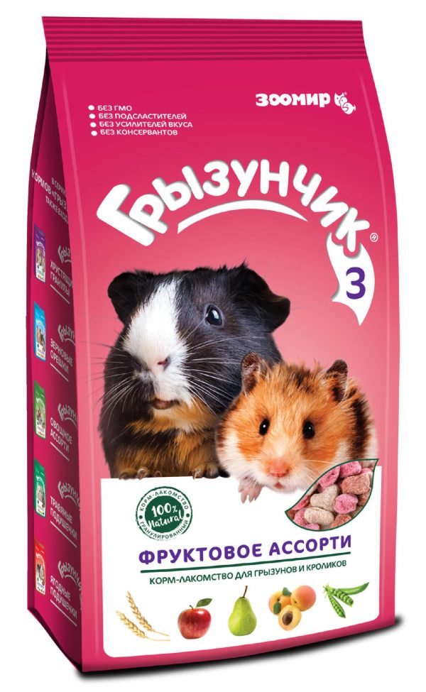 Корм-лакомство для грызунов и кроликов "Грызунчик 3 Фруктовое ассорти" (2 кг)