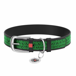 Ошейник для собак кожаный "Design" с QR паспортом, с рисунком "Джокер", черный (XXS)