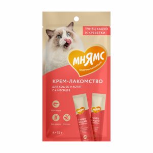 Крем-лакомство для кошек с тунцом Кацуо и креветками, 15г (1 шт)