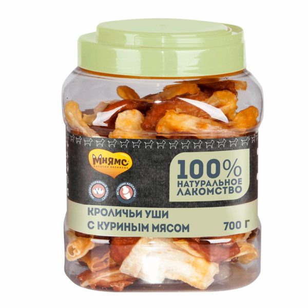 Лакомство для собак: кроличьи уши с куриным мясом (80 г)