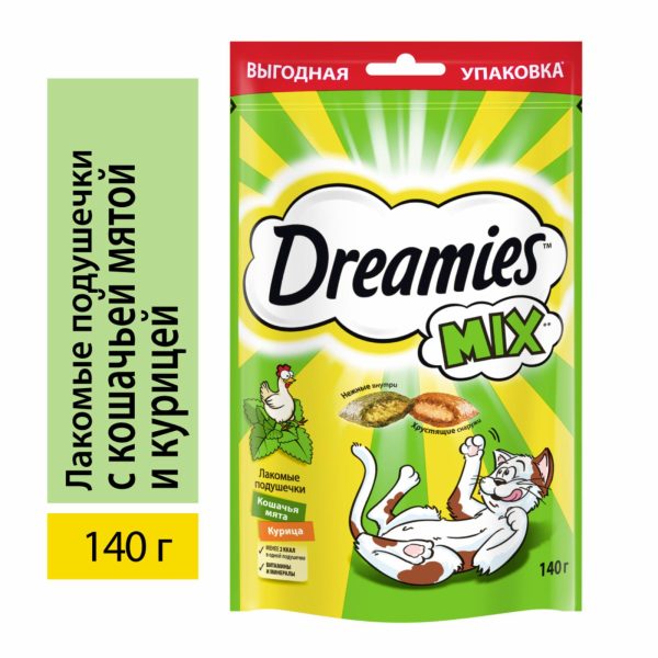 Лакомство Dreamies MIX для взрослых кошек, с мятой и курицей, 12шт (1.68 кг)