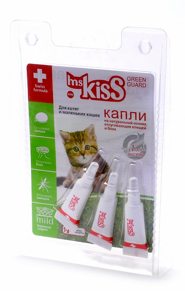 Капли репеллентные  для котят и мелких кошек весом до 2 кг , 3 шт по 1 мл (3 г)
