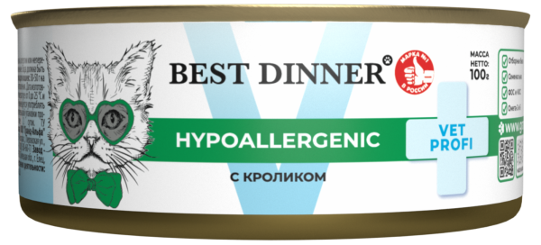 Влажный корм для кошек при пищевой аллергии и непереносимости с кроликом Hypoallergenic (100 г)