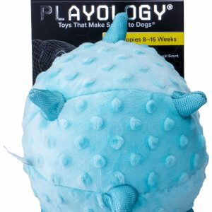 Сенсорный плюшевый мяч Playology PUPPY SENSORY BALL 11 см для щенков, с ароматом арахиса, цвет голубой (11 см)
