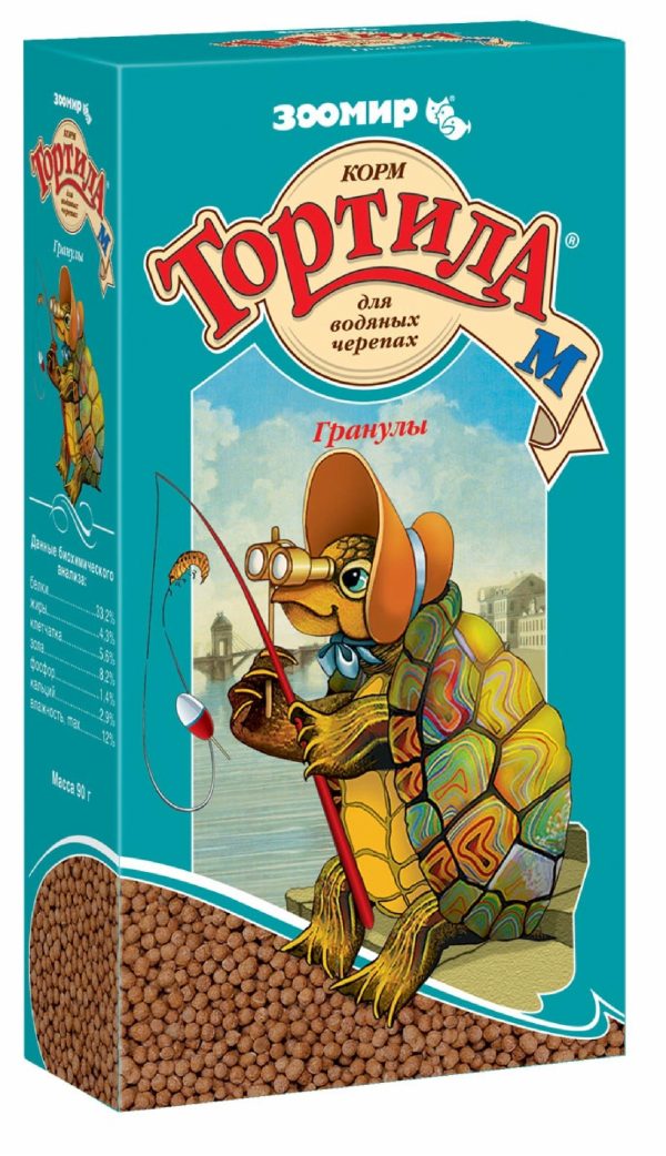 ТОРТИЛА-М Гранулы, корм для водяных черепах, коробка (90 г)