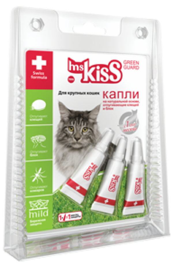 Капли репеллентные для крупных кошек весом более 2 кг, 3 шт по 2,5 мл (8 г)