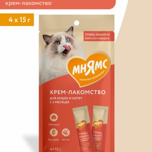 Крем-лакомство с тунцом кацуо и морским гребешком для кошек (4 шт)