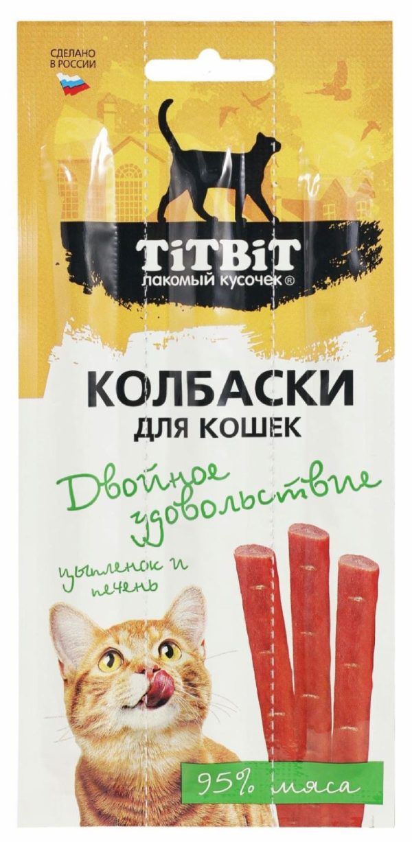 Колбаски для кошек Двойное удовольствие с цыпленком и печенью, блистер, 15 г (15 г)