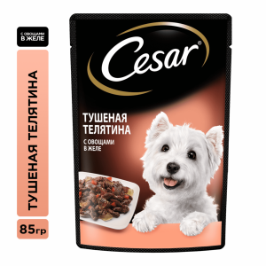 Влажный корм Cesar для взрослых собак, с тушеной телятиной и овощами в желе (85 г)