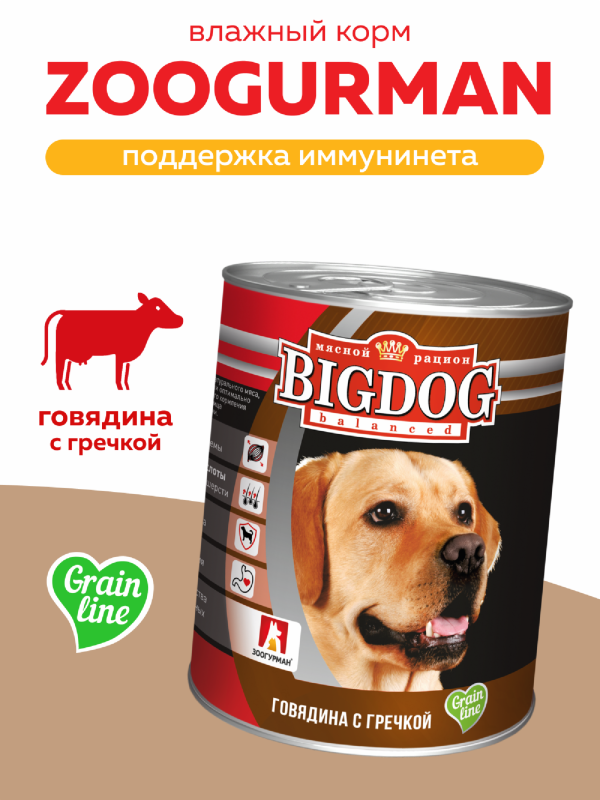 Консервы для собак  «БигДог», говядина с гречкой 9297 (850 г)