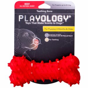 Дентальная жевательная косточка Playology PUPPY TEETHING BONE для щенков 4-8 месяцев с ароматом говядины, цвет красный (220 г)