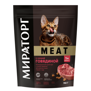 Полнорационный сухой корм с сочной говядиной для взрослых кошек (750 г)