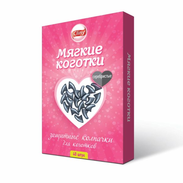 Колпачки на когти для кошек "Мягкие коготки", серебристые (40 шт)