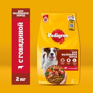 Сухой полнорационный корм PEDIGREE® для взрослых собак маленьких пород, с говядиной, 2кг (2 кг)