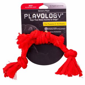Сенсорный канат Playology PUPPY SENSORY ROPE для щенков мелких и средних пород 8-16 недель, с ароматом говядины (100 г)