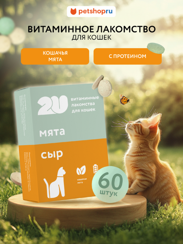 Мультивитаминное лакомство для кошек с кошачьей мятой, Catnip + Cheese, 60шт (60 шт)