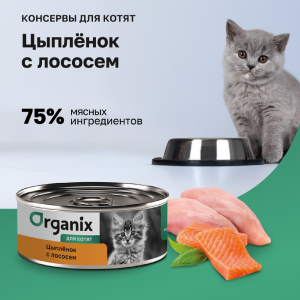 Консервы для котят Цыпленок с лососем. Влажный корм (100 г)