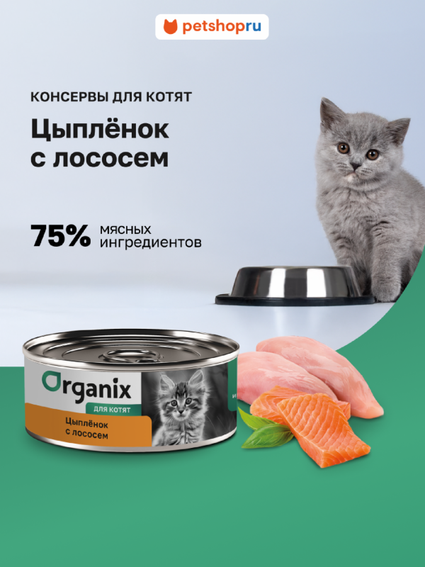 Консервы для котят Цыпленок с лососем. Влажный корм (100 г)