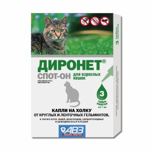 Антигельминтный препарат Диронет Спот-он широкого спектра действия. Капли на холку для кошек (10 г)