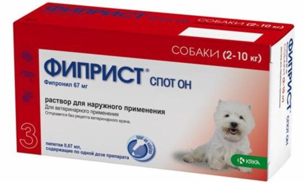 Фиприст спот он для собак 2-10кг, 67мг/0,67мл, №3 (3*0.67 мл)