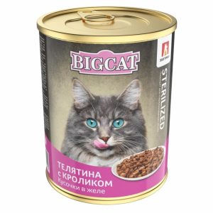Консервы  для стерилизованных кошек телятина с кроликом, кусочки в желе (350 г)