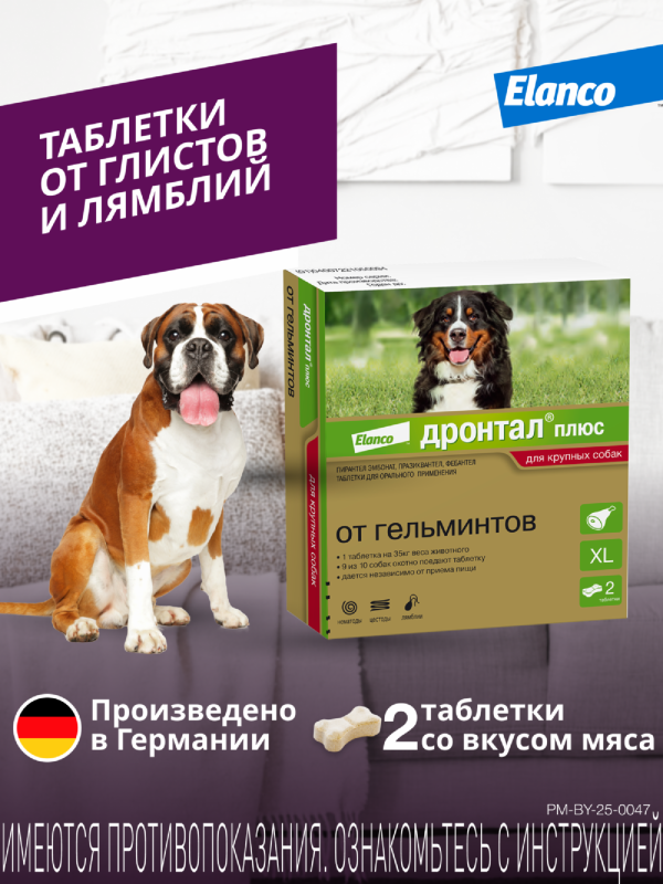 Дронтал®плюс XL, таблетки от гельминтов и простейших со вкусом мяса для собак – 2 таблетки (2 таб.)