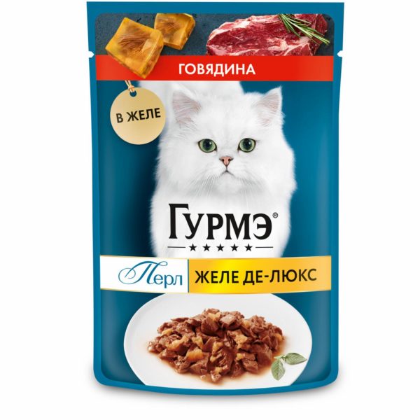 Влажный корм Перл Желе Де-Люкс для кошек, с говядиной в роскошном желе, 1 шт (1 шт)