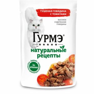 Влажный корм Натуральные рецепты для кошек, тушеная говядина с томатами, 1 шт (1 шт)