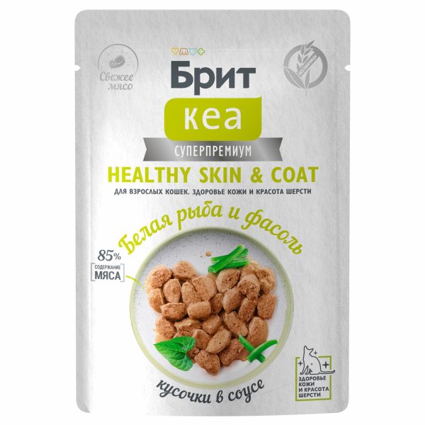 Пауч с Белой Рыбой и Струч. Фасолью для взр.кош, здоровье кожи и шерсти,кусоч. в соусе, 85г (85 г)