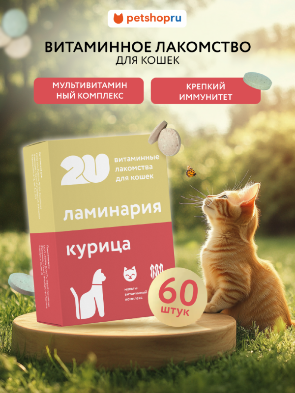 Мультивитаминное лакомство для кошек для крепкого иммунитета с ламинарией, Immuno Cat, 60шт (60 шт)