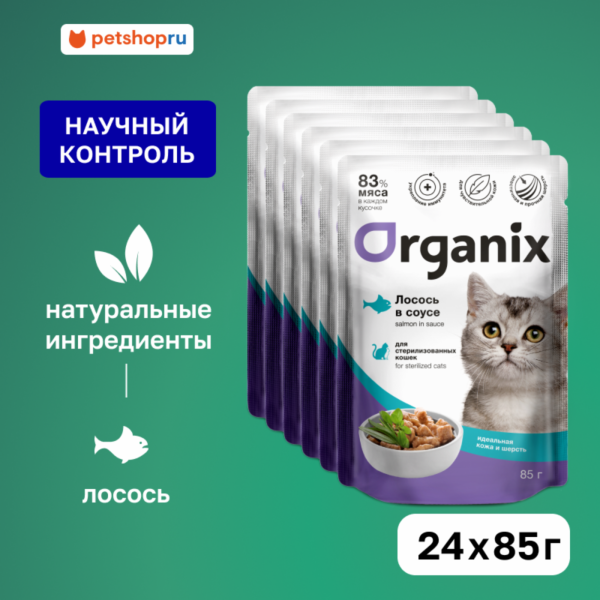 "Упаковка" для стерилизованных кошек "Идеальная кожа и шерсть": лосось в соусе (24 шт)