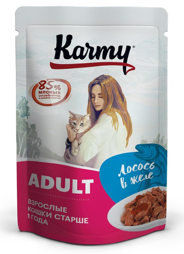 Бокс 12 шт. Паучи для кошек с лососем в желе старше 1 года (960 г)