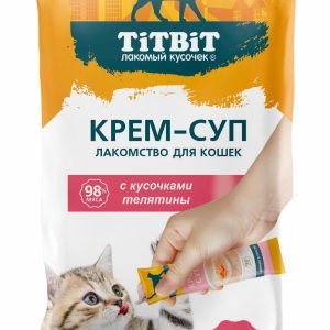 Крем-суп для кошек с кусочками телятины (4шт x 10гр)