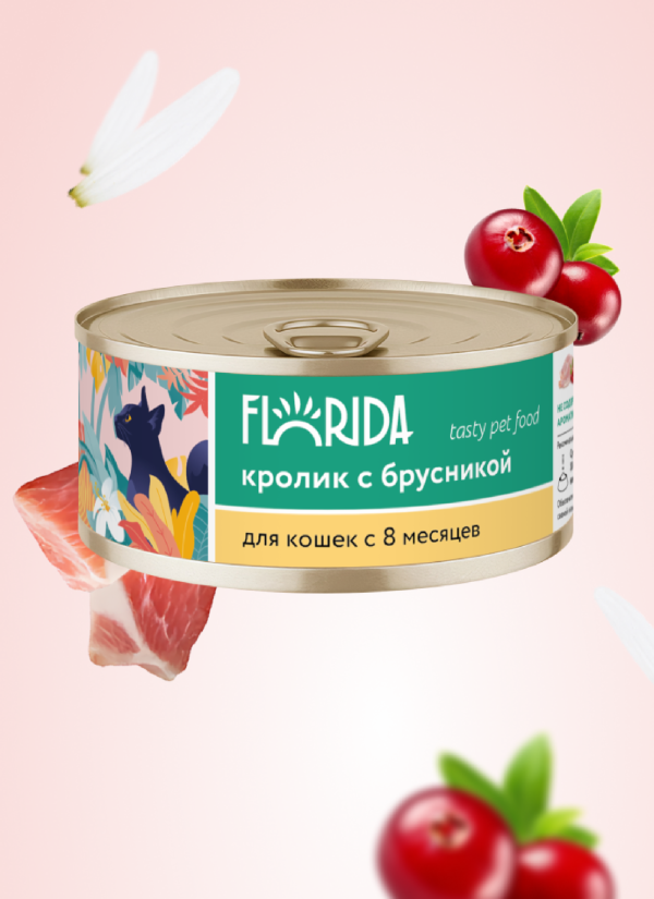 Для кошек "Кролик с брусникой", 100 г. Влажный корм (100 г)