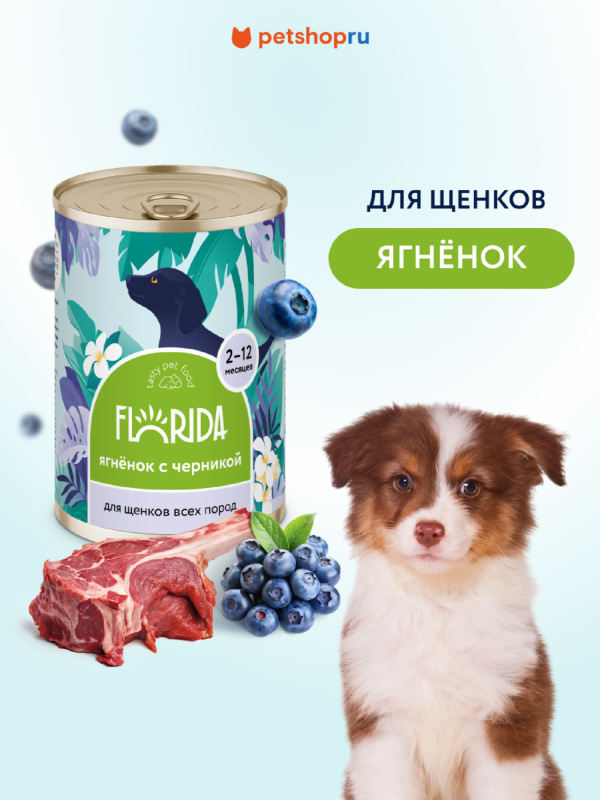 Для щенков "Ягненок с черникой", 240 г. Влажный корм (240 г)