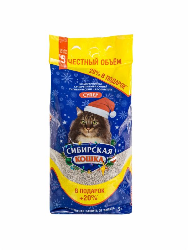 Комкующийся бентонитовый наполнитель Супер, 100% натуральный, без пыли, 5 л + 20% в подарок (6 кг)