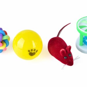 Набор игрушек для кошек: мышка , мячики и барабанчик (4 шт)