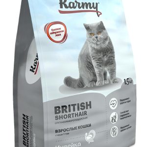 Сухой корм для взрослых кошек старше 1 года породы британская короткошерстная, с индейкой (10 кг)