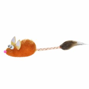Игрушка для кошек "Мышка с меховой кисточкой", рыжая (5 г)