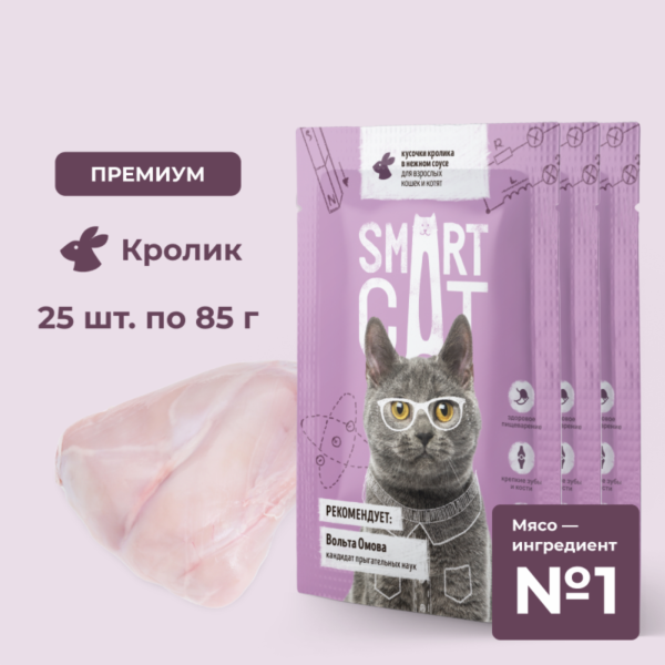 "Упаковка 25 шт" Паучи для взрослых кошек и котят кусочки кролика в нежном соусе. Влажный корм (2.125 кг)