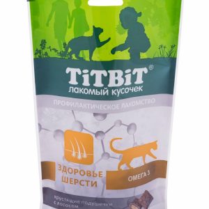 Хрустящие подушечки для кошек с лососем для здоровья шерсти (60 г)