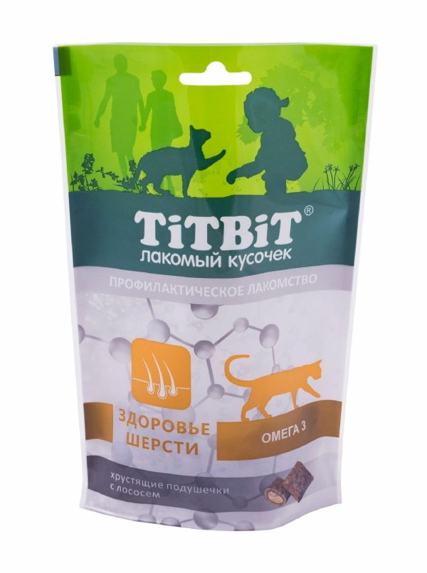 Хрустящие подушечки для кошек с лососем для здоровья шерсти (60 г)