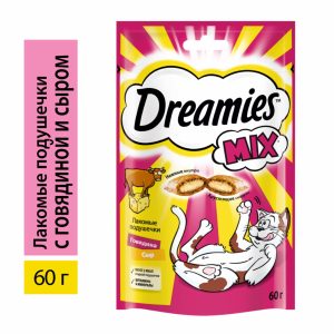 Лакомство Dreamies для взрослых кошек с говядиной и сыром «MIX (Микс) говядина, сыр» (60 г)