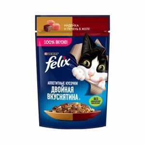 Двойная Вкуснятина для взрослых кошек, с индейкой и печенью, в желе, 26 шт (26 шт)