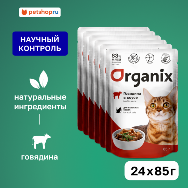 "Упаковка" для взрослых кошек: говядина в соусе (24 шт)