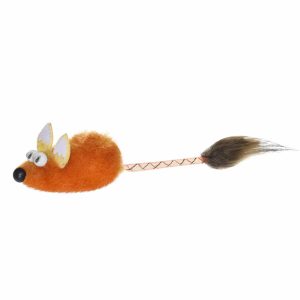 Игрушка для кошек "Мышка с меховой кисточкой", рыжая (10 г)