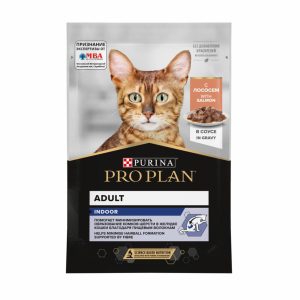 Влажный корм для взрослых кошек, живущих дома, с лососем в соусе, INDOOR (26 шт)