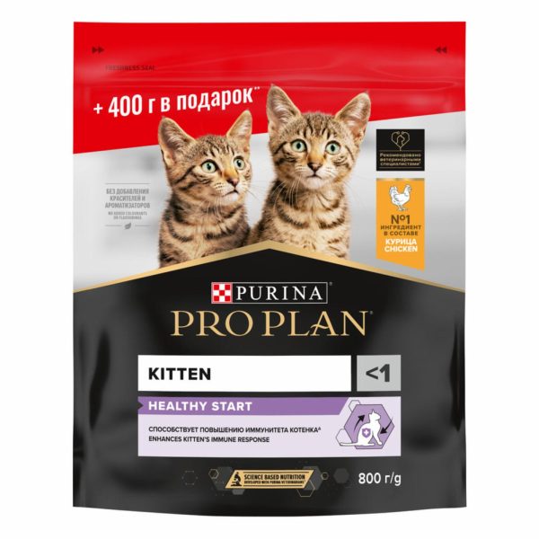 Сухой корм для котят, с высоким содержанием курицы, HEALTHY START, набор 400 г + 400 г в подарок (800 г)