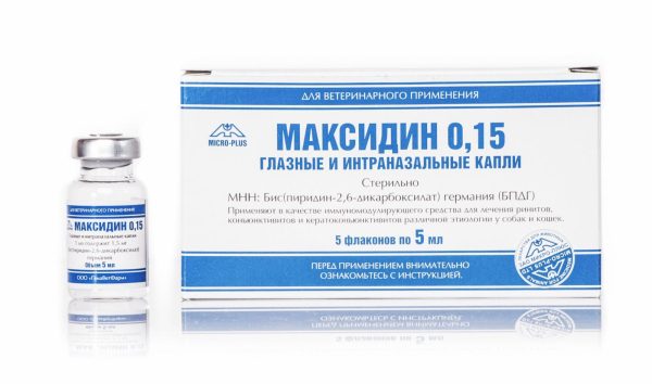 Максидин 0,15, 5 флаконов по 5 мл, для собак и кошек (6 г)