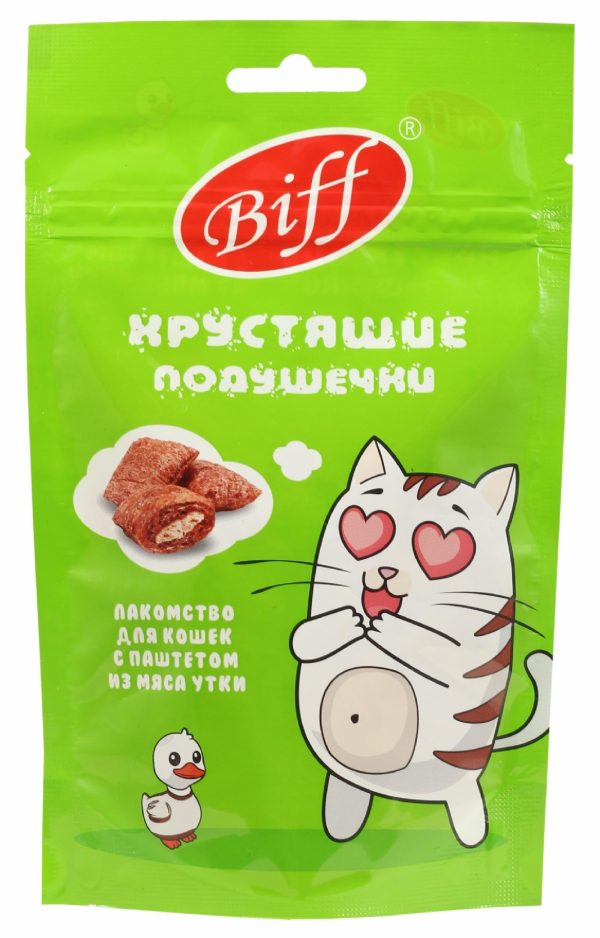 Хрустящие подушечки Biff для кошек с паштетом из утки (60 г)